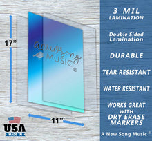 Load image into Gallery viewer, Double-sided lamination sheet with dimensions and properties on a wooden background.