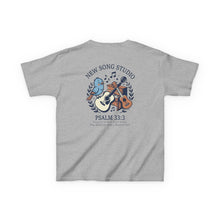Load image into Gallery viewer, New Song Studio Kids Sizes T-Shirt — Guitar &amp; Bird Camp Tee Psalm 33:3 Shirt ("Music Camp" design)