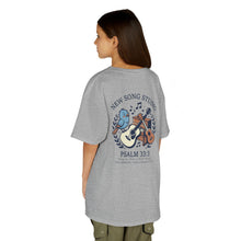 Load image into Gallery viewer, New Song Studio Kids Sizes T-Shirt — Guitar &amp; Bird Camp Tee Psalm 33:3 Shirt ("Music Camp" design)