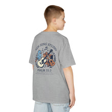 Load image into Gallery viewer, New Song Studio Kids Sizes T-Shirt — Guitar &amp; Bird Camp Tee Psalm 33:3 Shirt ("Music Camp" design)