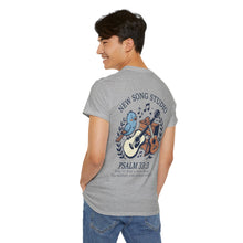 Load image into Gallery viewer, New Song Studio Camp Adult Sizes T-Shirt — Guitar &amp; Bird Camp Tee Shirt ("Music Camp" design)