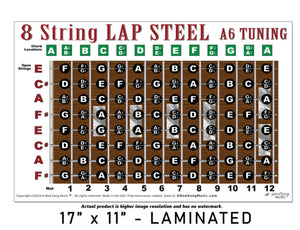 Lap Steel 8 String A6 Tuning Fretboard & Chord Poster