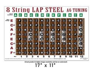 Lap Steel 8 String A6 Tuning Fretboard & Chord Poster