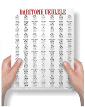 Load image into Gallery viewer, Baritone Ukulele 84 Chord Poster | DGBE Tuning Wall Chart (11"x17")