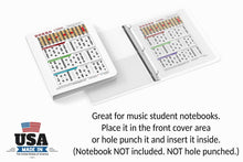 Load image into Gallery viewer, Dobro Resonator Resophonic Guitar Open G Tuning GBDGBD Major Minor Pentatonic Blues Mixolydian scale Music student notebook with a perforated sheet holder on a white background