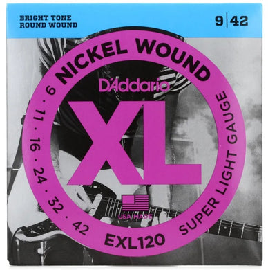 D'Addario EXL120 XL Nickel Wound Electric Guitar Strings - .009-.042 Super Light