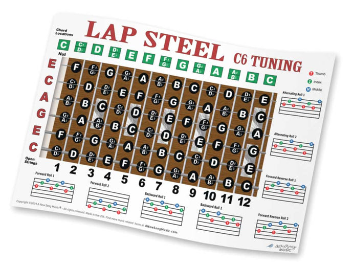 Lap Steel C6 Tuning Fretboard, Chord & Rolls Poster