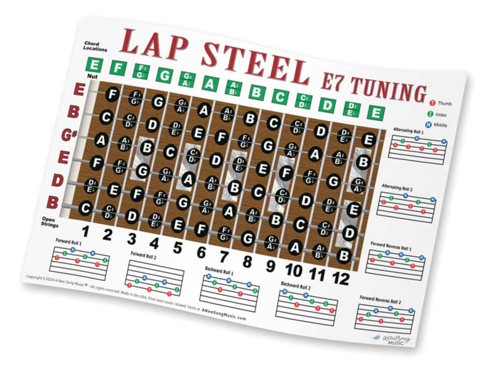 Lap Steel E7 Tuning Fretboard, Chord & Rolls Poster