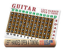 Load image into Gallery viewer, Guitar chord chart for left-handed players with tuning information on a white background