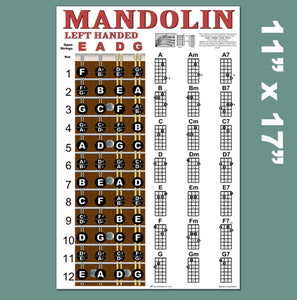 Left Handed Mandolin Fretboard and Chord Poster