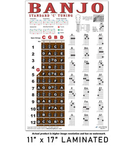 Banjo Standard C-Tuning Fretboard & Chords Poster