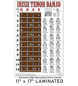 Irish Tenor Banjo Fretboard and Chord Poster
