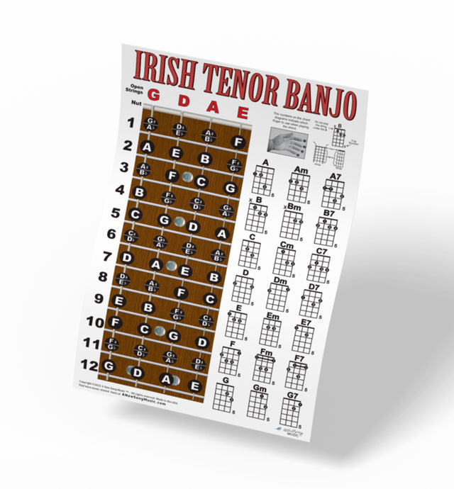 Irish Tenor Banjo Fretboard and Chord Poster